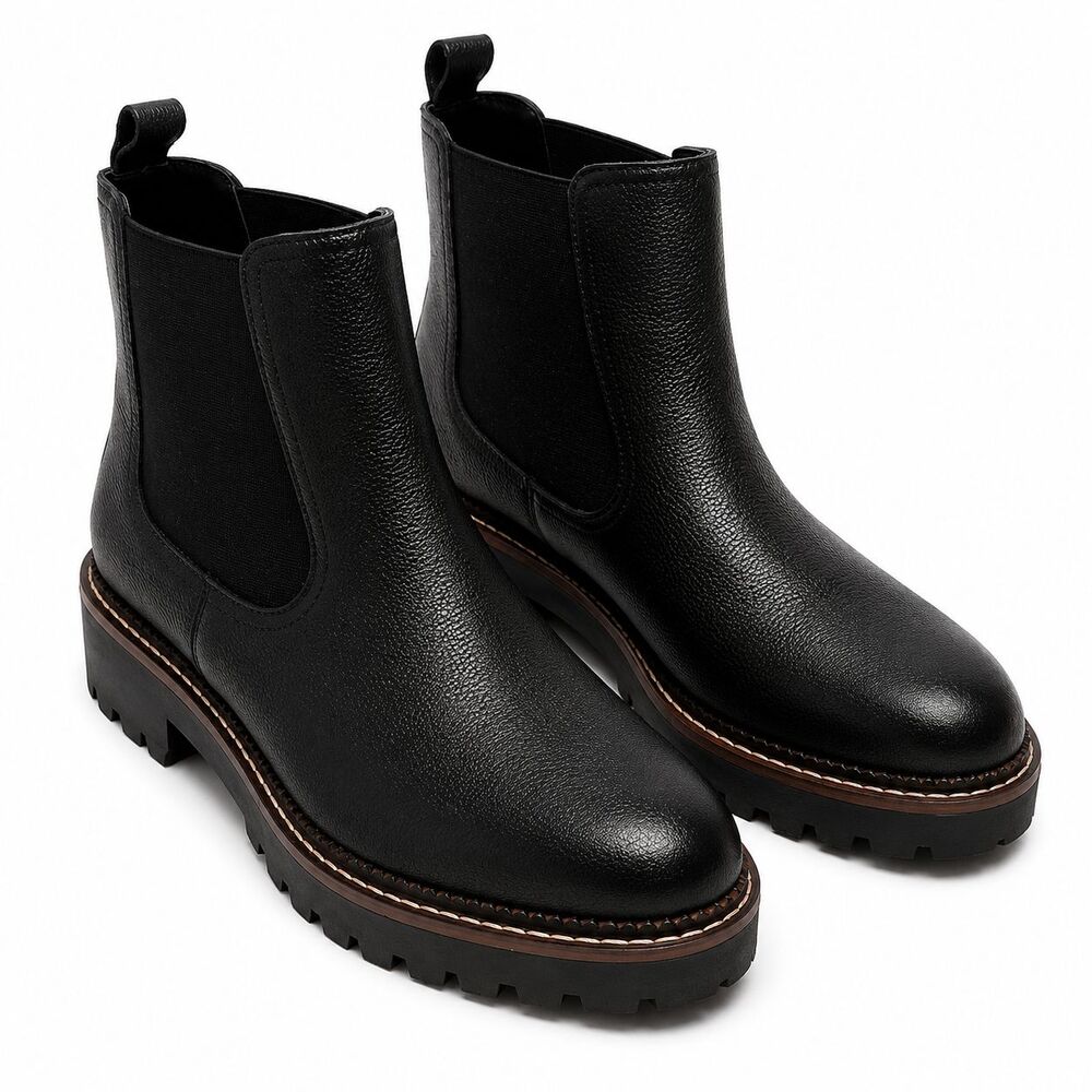 Caslon Miller Chelsea Boots Women's Size 10 Black Pebbled Leather Lug Sole Ankle